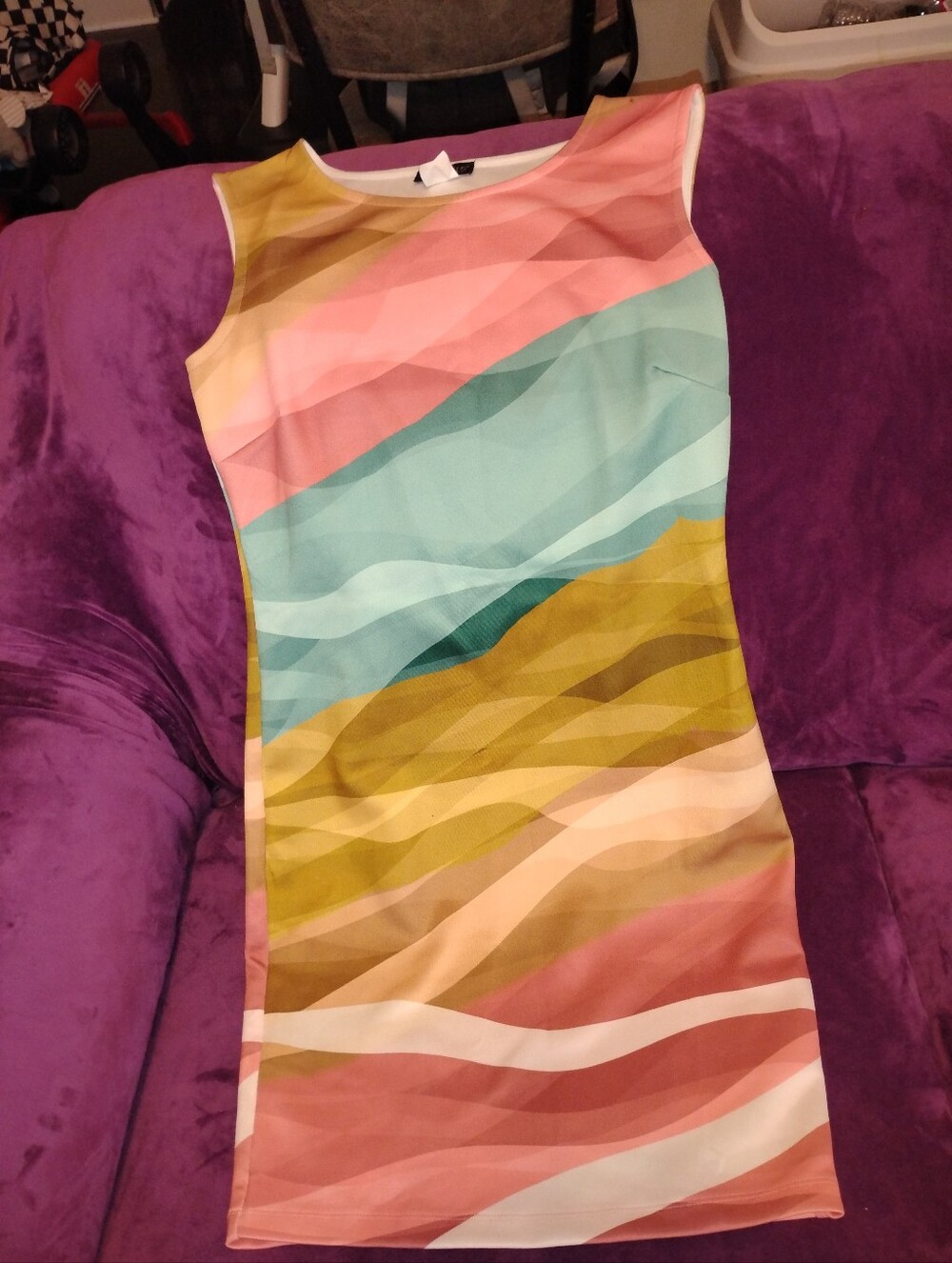 VENUS Pink Teal Mustard Colorblock Cocktail Dress
